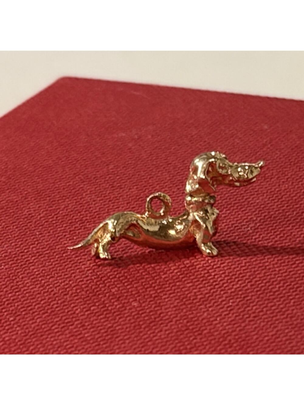 Vintage 14K Solid Yellow Gold Dachshund Charm Articulated Head 1.9 Grams